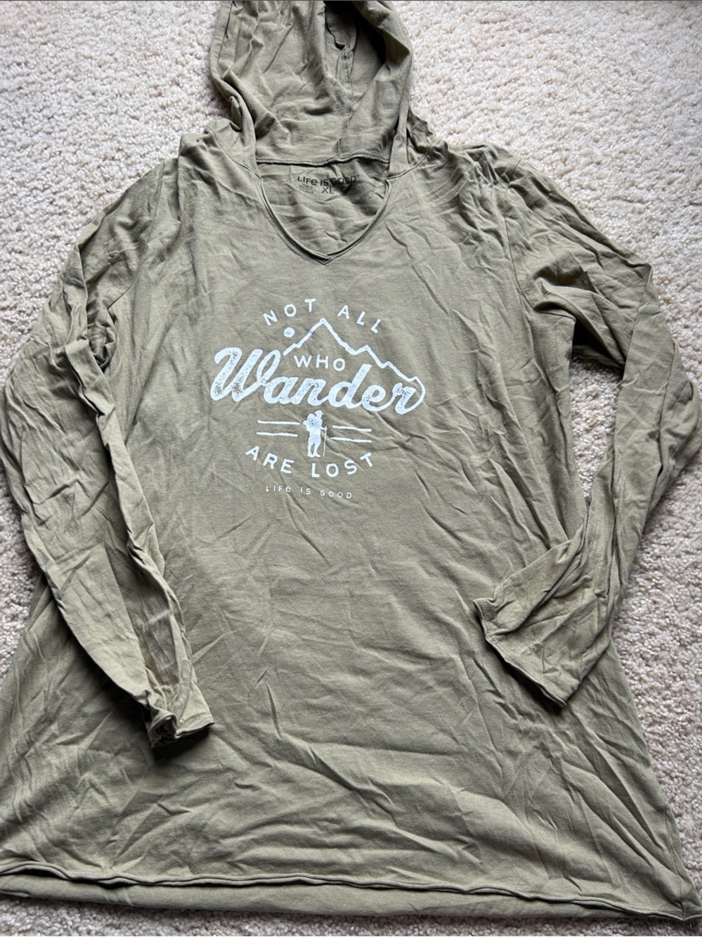 Not All Who Wander Olive Green Hooded Women's Top